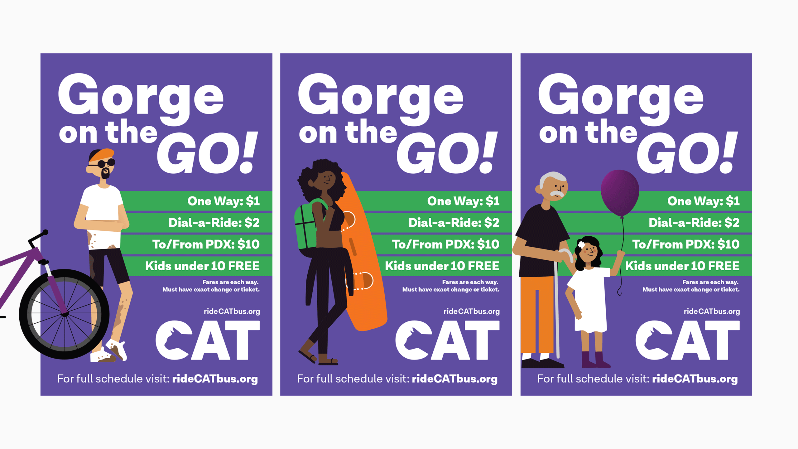 Signage example for "Gorge on the Go!" for Columbia Area Transit.