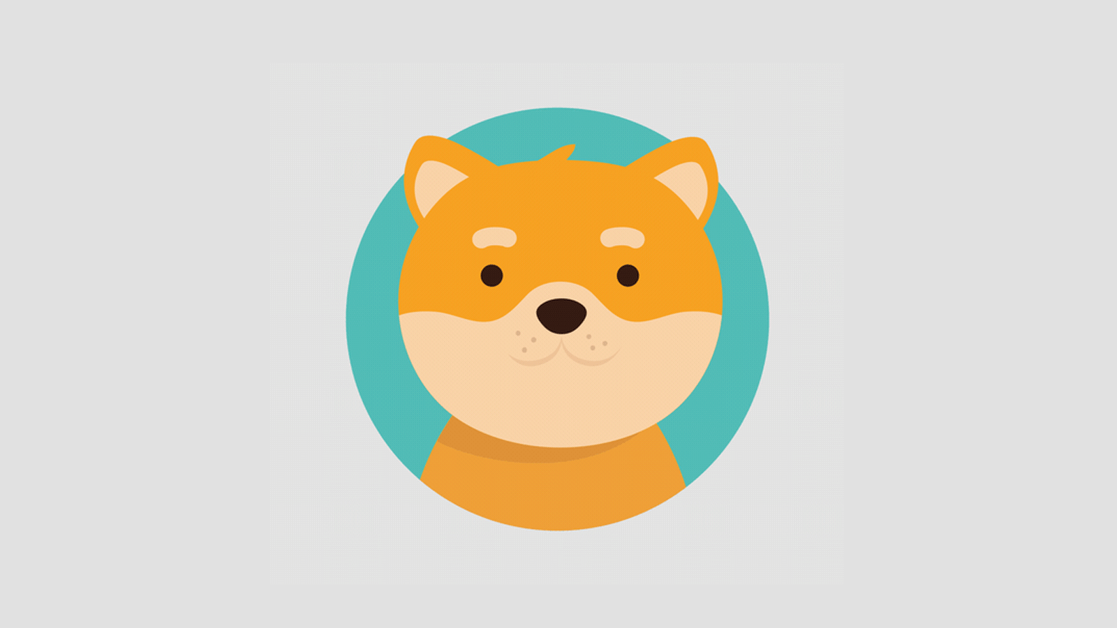 An animation of an illustrated orange dog, smiling.