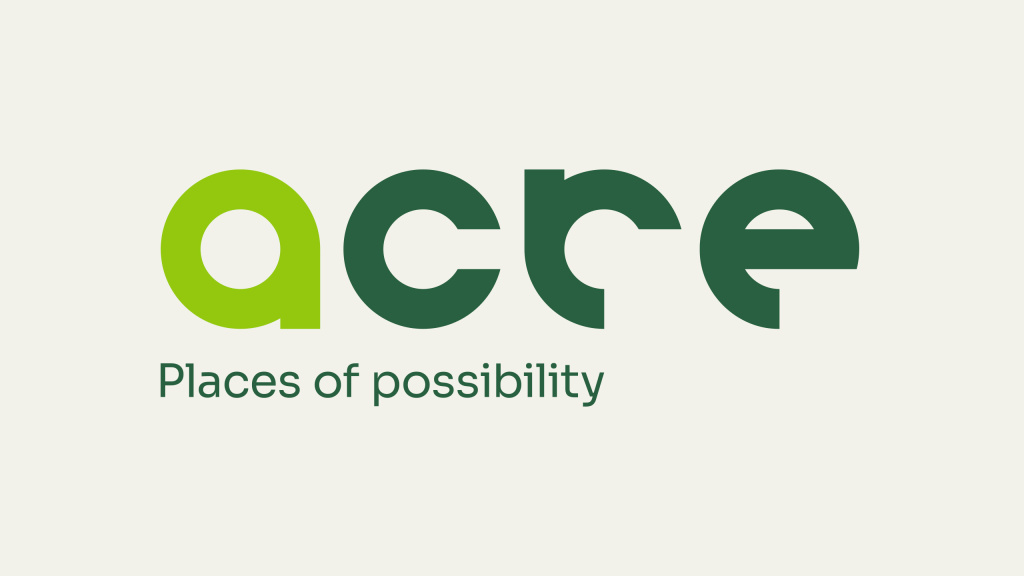 Acre logo with tagline underneath it that reads "Places of possibility.".