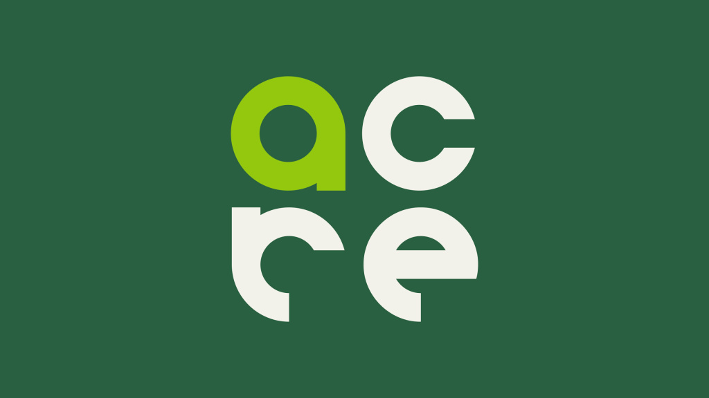 Acre logo with a dark green background.