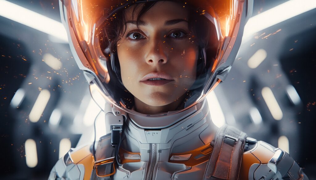 An AI-generated image of a woman astronaut.