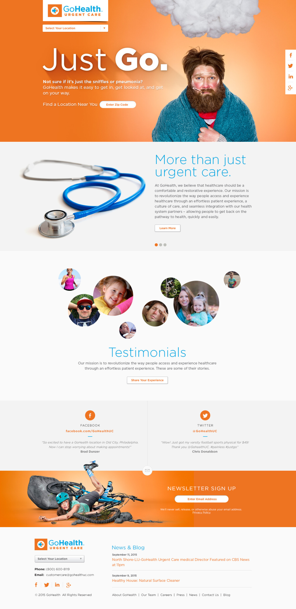 A website mock-up of the GoHealth "Just Go" campaign landing page.