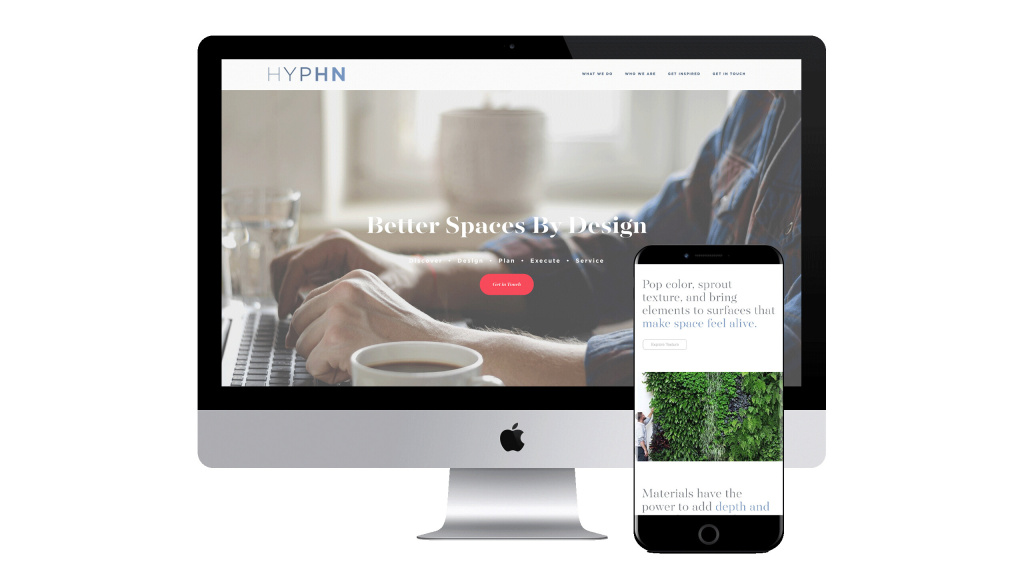 Hyphn website mock-up displayed on a computer monitor and mobile device.