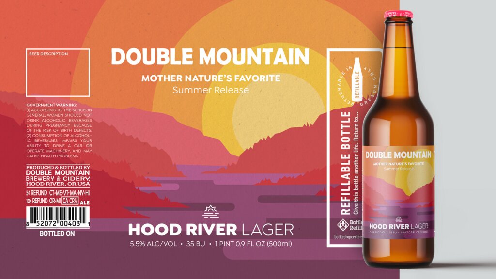 A mock-up of a Double Mountain beer label design for Visit Hood River.