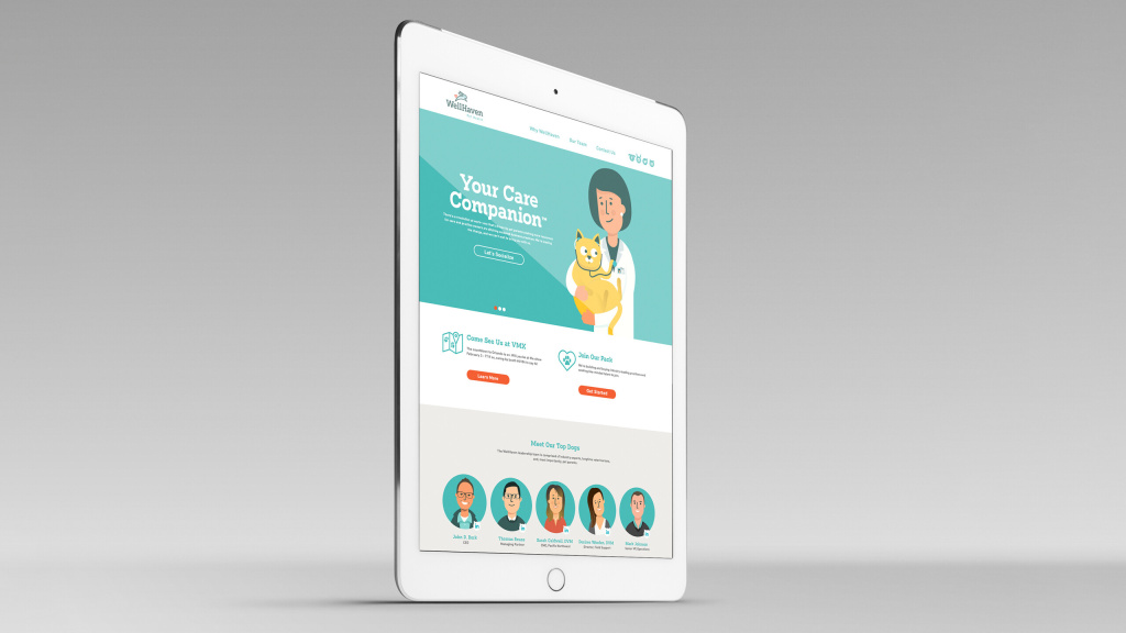 A mock-up of the WellHaven Pet Health website on an iPad.