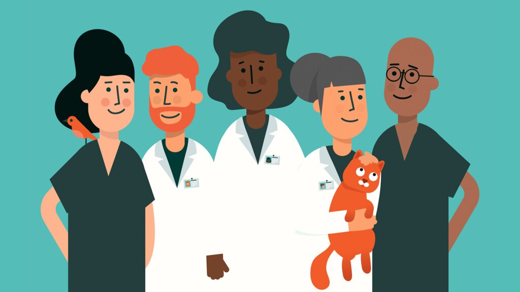 An illustration of a group of veterinarians.