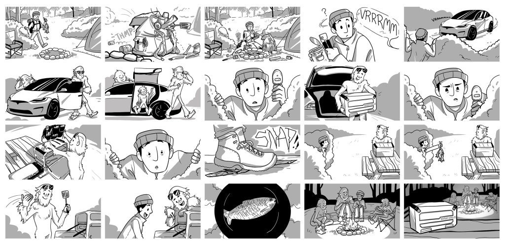 A storyboard for the Yakima OpenRange commercial.