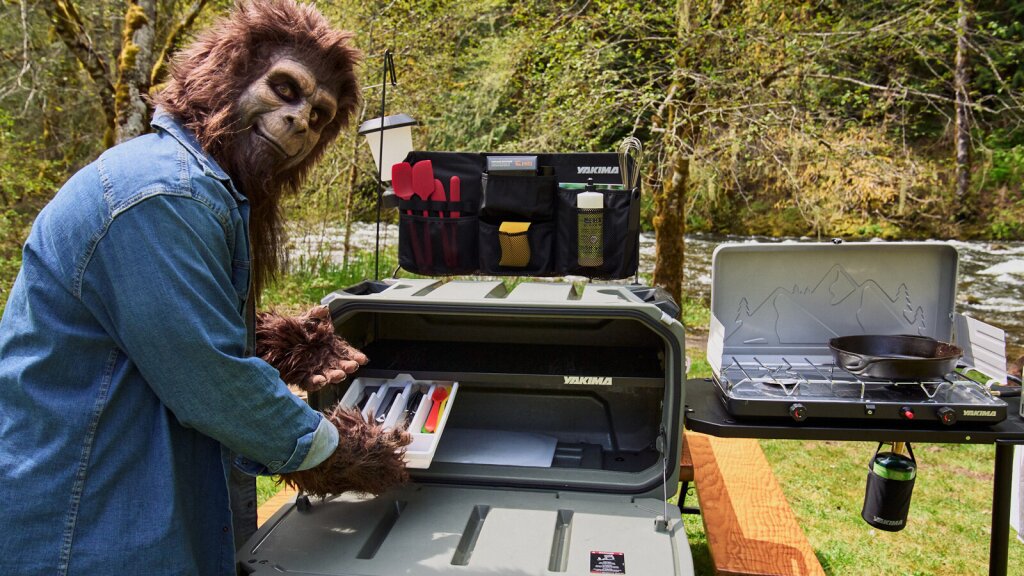 A photo of a sasquatch using his Yakima OpenRange.